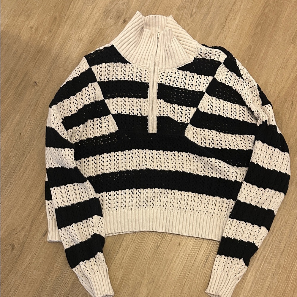 a new day Black and Cream Striped Turtleneck Sweater